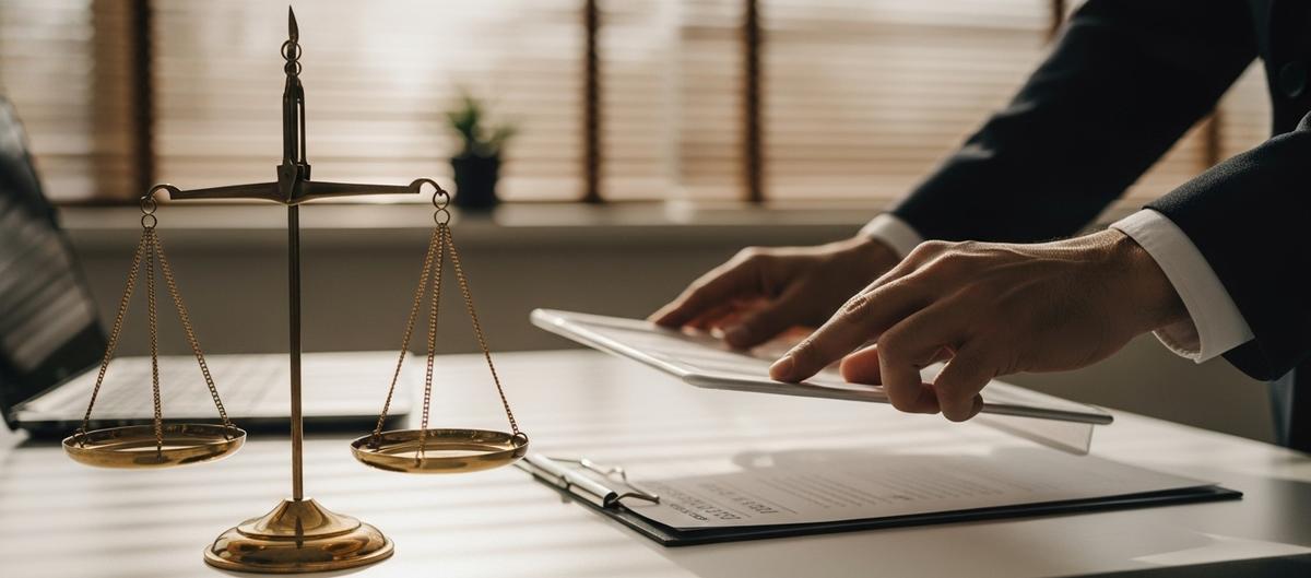 Manos profesionales cubriendo cuidadosamente resultados confidenciales de pruebas psicológicas, con una balanza de acero en primer plano simbolizando la ética y las buenas prácticas en la evaluación de inteligencia.