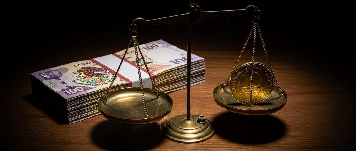 Balanza antigua con múltiples monedas y billetes en un lado versus una sola moneda dorada que pesa más del otro lado, simbolizando el ROI superior de la automatización.
